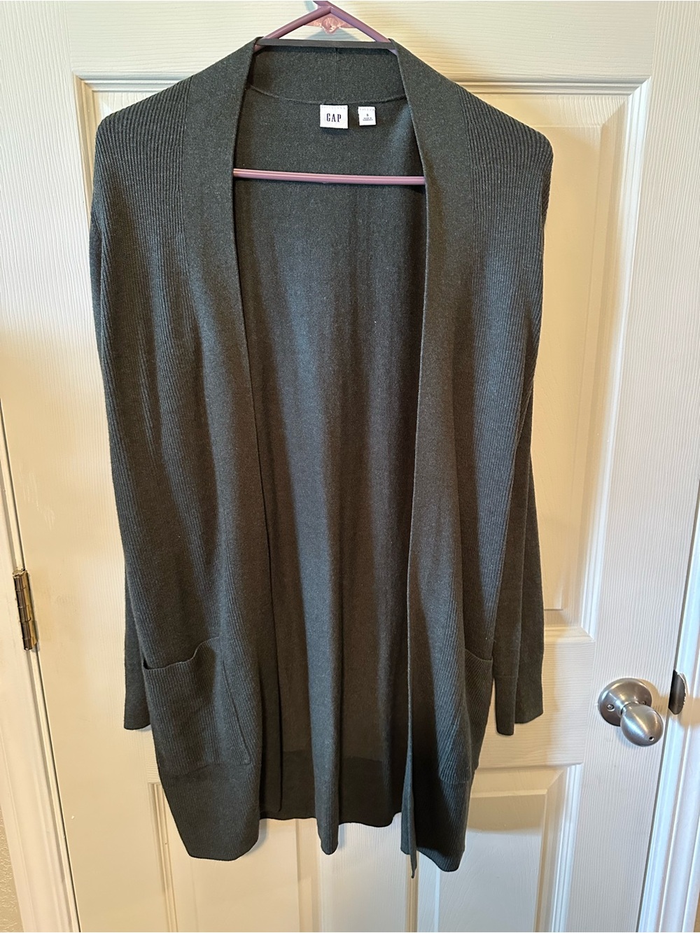 GAP Open-Front Long Cardigan Sweater - Olive Green